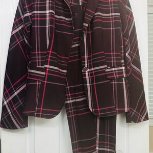 New York & Company Plaid Pantsuit - Deep purple, pink and lavender.